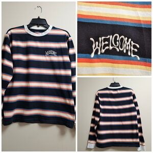 Welcome Skateboards Long Sleeve Striped Crewneck Embroidered Logo Men’s Medium